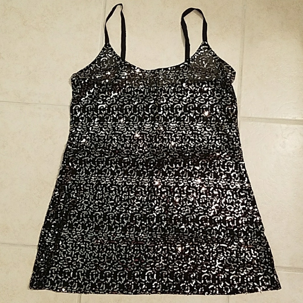Sequin semi sheer tank top